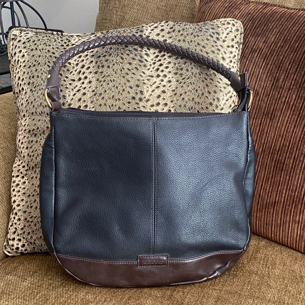 Tignanello Black and Brown Leather Hobo Bag with Braided Shoulder Strap